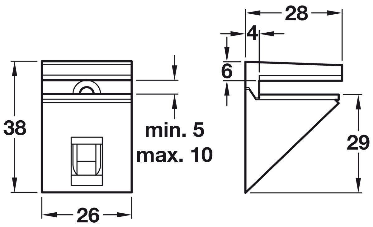 Shelf support with clamp, Wall Fixing, for Glass Shelves, Kalabrone Mini