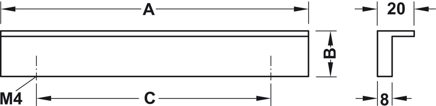 Handle, L-Profile, Aluminum