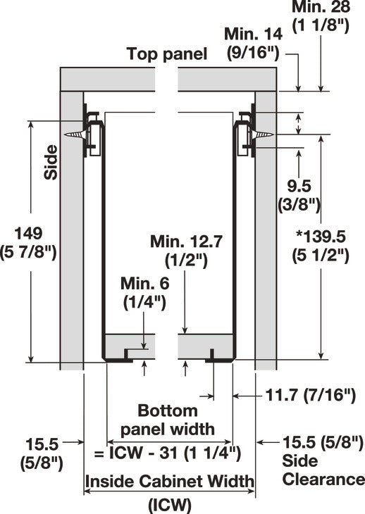 Single-Wall Metal Drawer System, Grass Zargen 6236 (Side Height: 5 7/8")