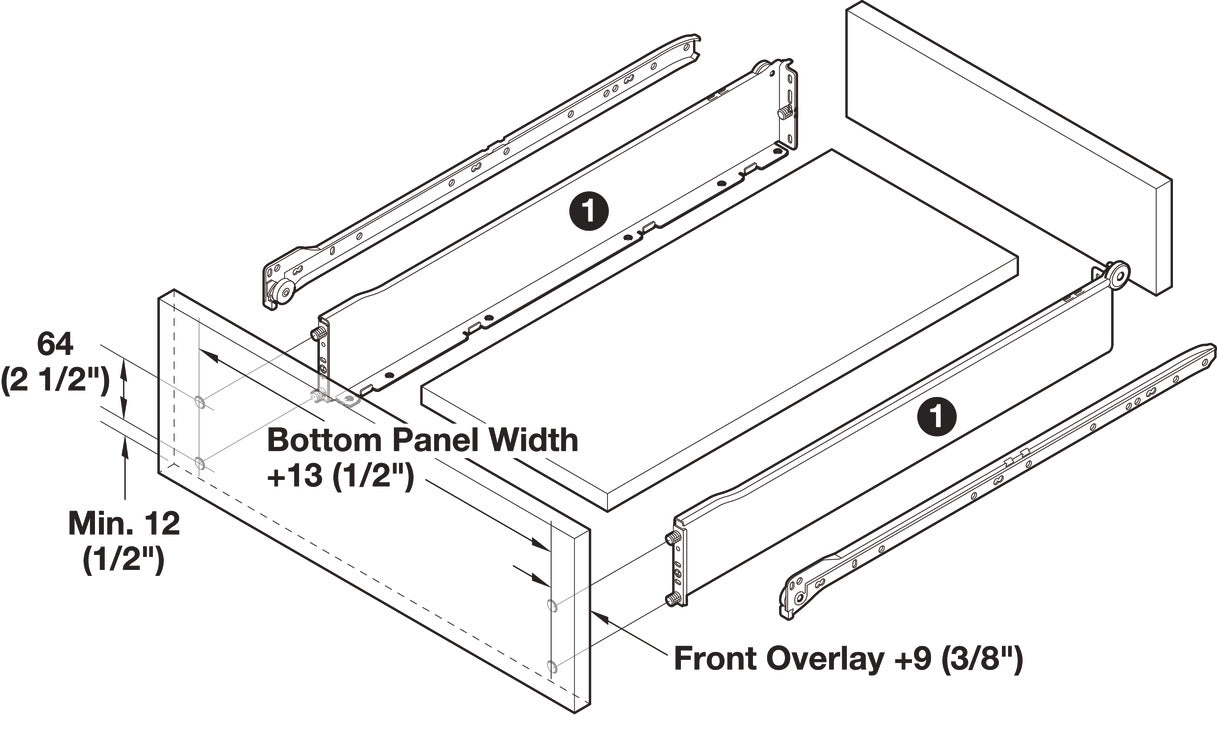 Single-Wall Metal Drawer System, Grass Zargen 6036 (Side Height: 3 3/8")