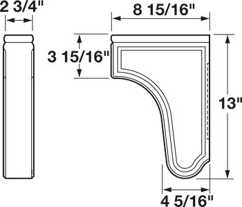Corbel, 13" x 2 3/4" x 8 15/16" (H x W x D)