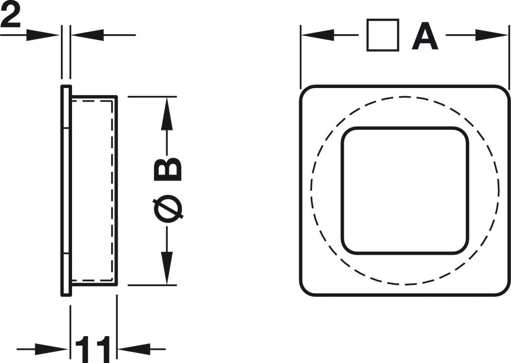 Inset Handle, Zinc alloy, for glue fixing, square