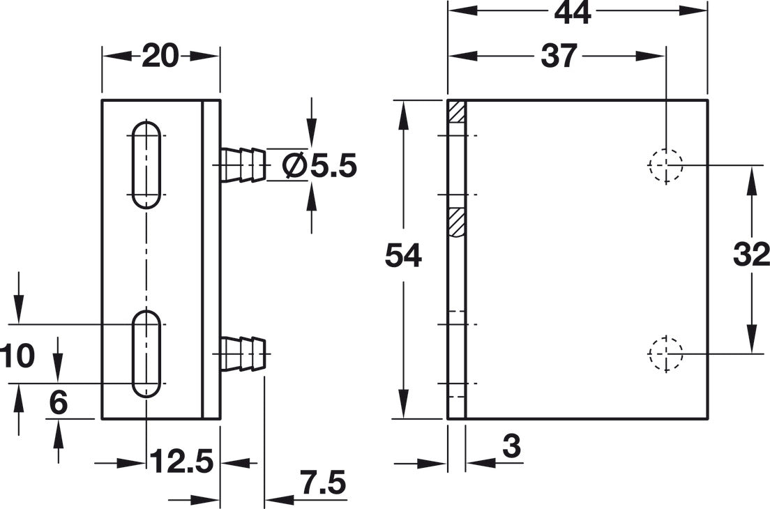Rear Panel Bracket, for 32 mm Series Holes