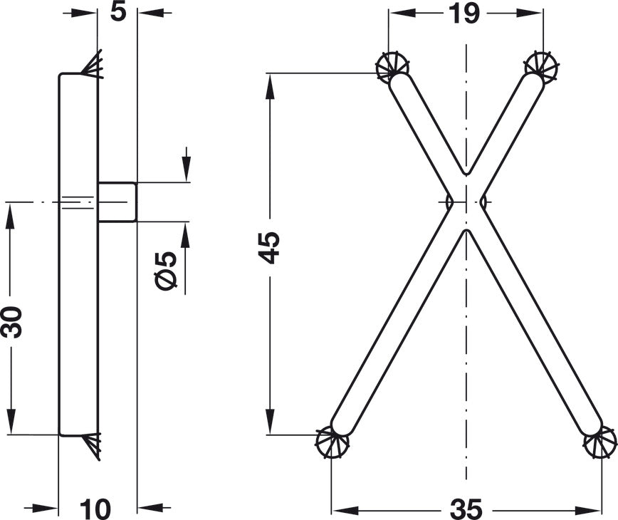 Shelf Hold-Down, with Points, Ø5 mm