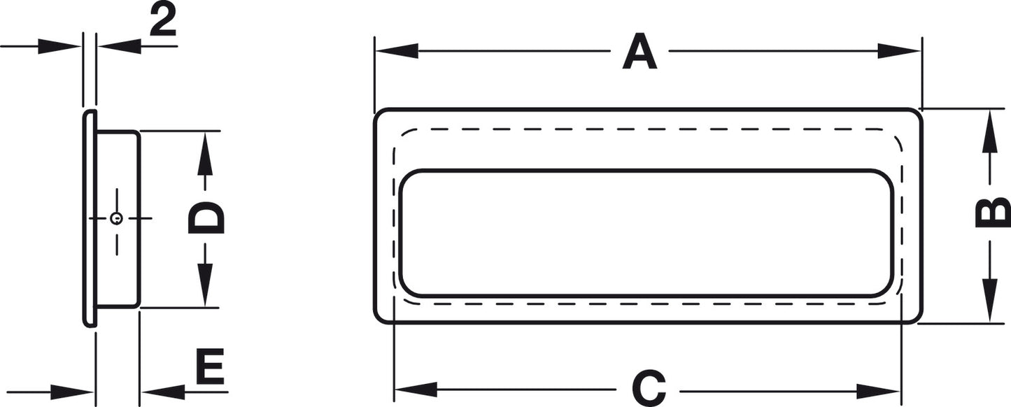 Inset Handle, Brass, rectangular