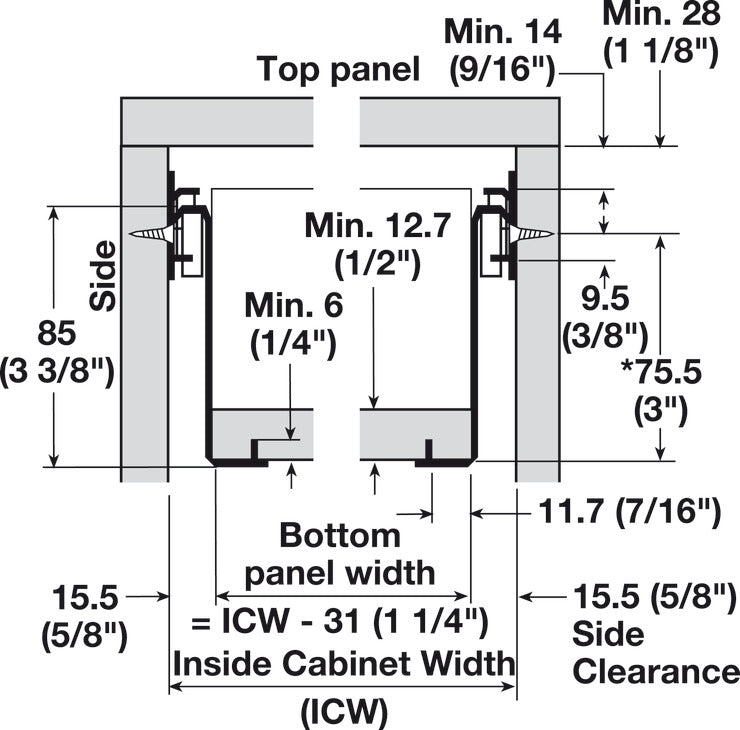 Single-Wall Metal Drawer System, Grass Zargen 6036 (Side Height: 3 3/8")