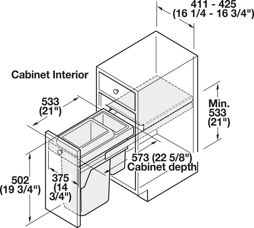 Waste Bin Pull-Out, Hailo US Cargo 18 with Soft Close