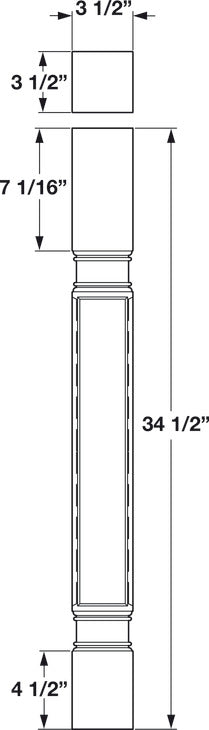 Wood Post, 34 1/2" x 3 1/2" x 3 1/2" (H x W x D)