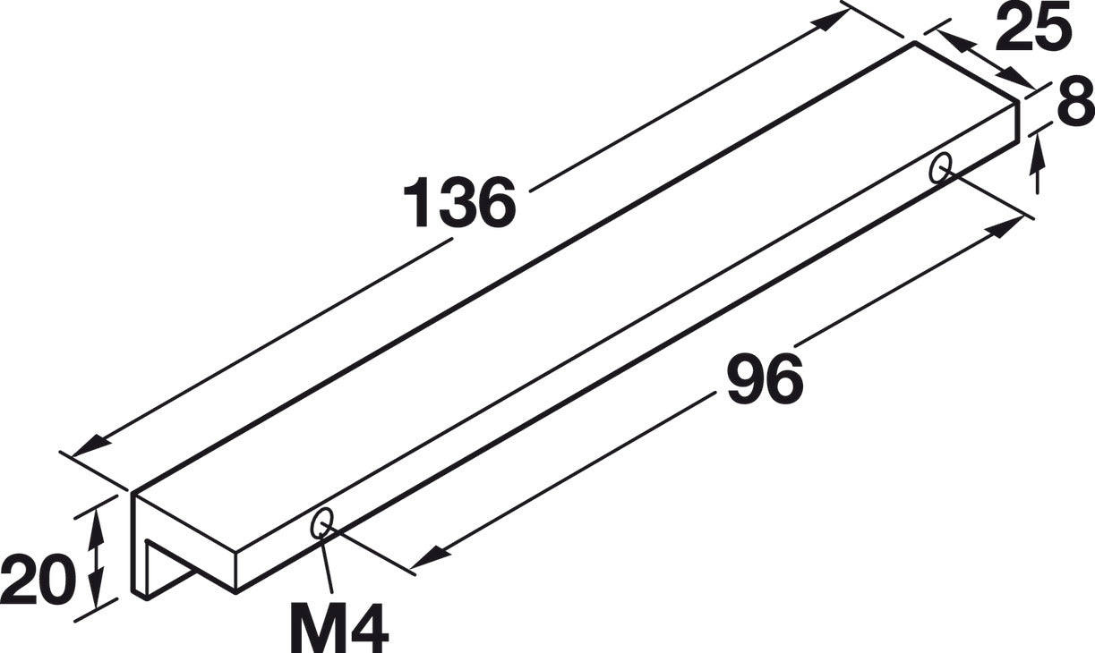 Handle, L-Profile, Aluminum