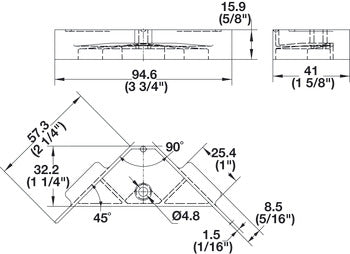 Corner Bracket, Plastic, 67 x 18 mm, with Tabs