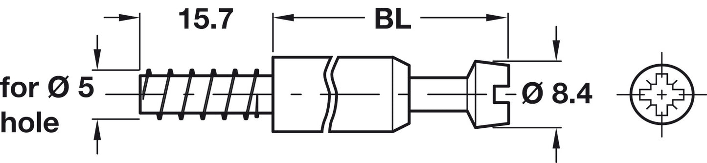 Connecting Bolt, Maxifix® System, for Drill Hole Ø5 mm