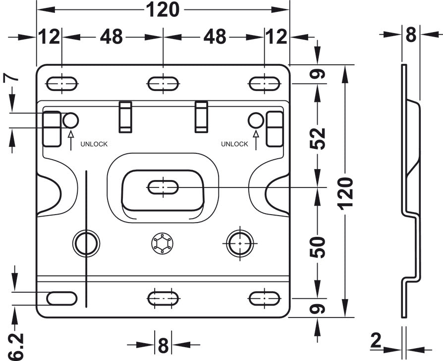 Wall Plate, With hook-off protection, for cabinet hanger for base unit