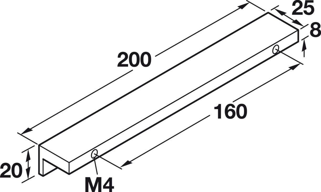 Handle, L-Profile, Aluminum
