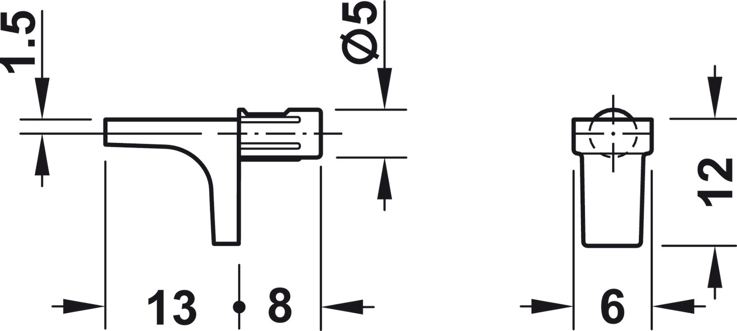 Shelf support, for wooden shelves, zinc alloy, with 2 grooves, load bearing capacity 15.6 kg per item