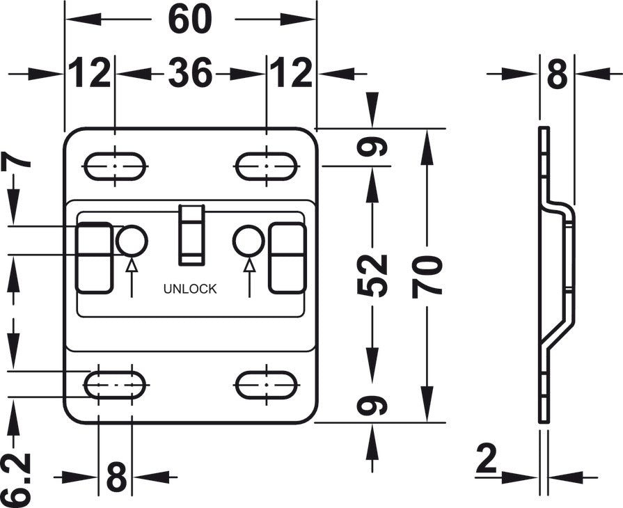 Wall Plate, With hook-off protection, for cabinet hanger for base unit