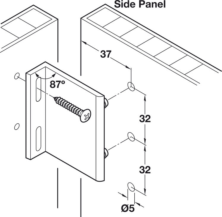 Rear Panel Bracket, for 32 mm Series Holes