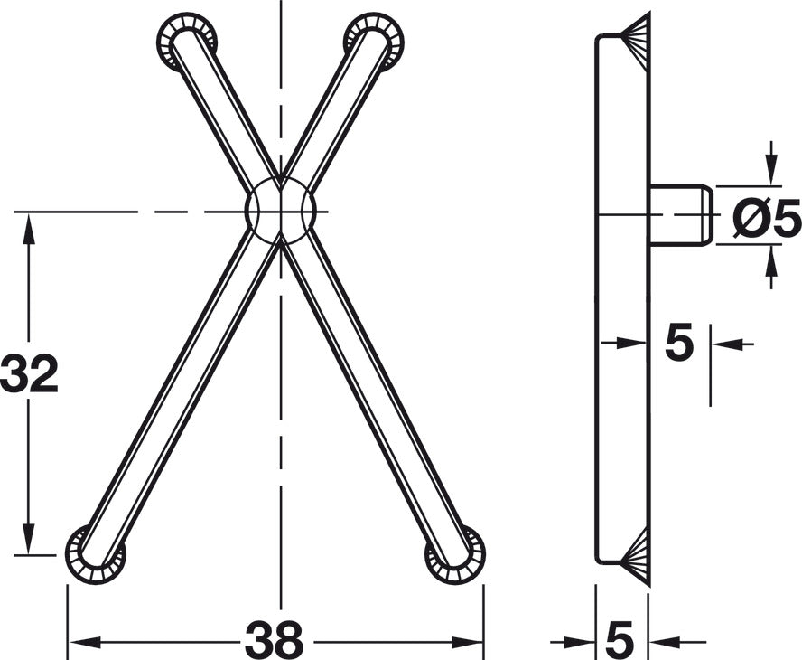 Shelf Hold-Down, with Points, Ø5 mm