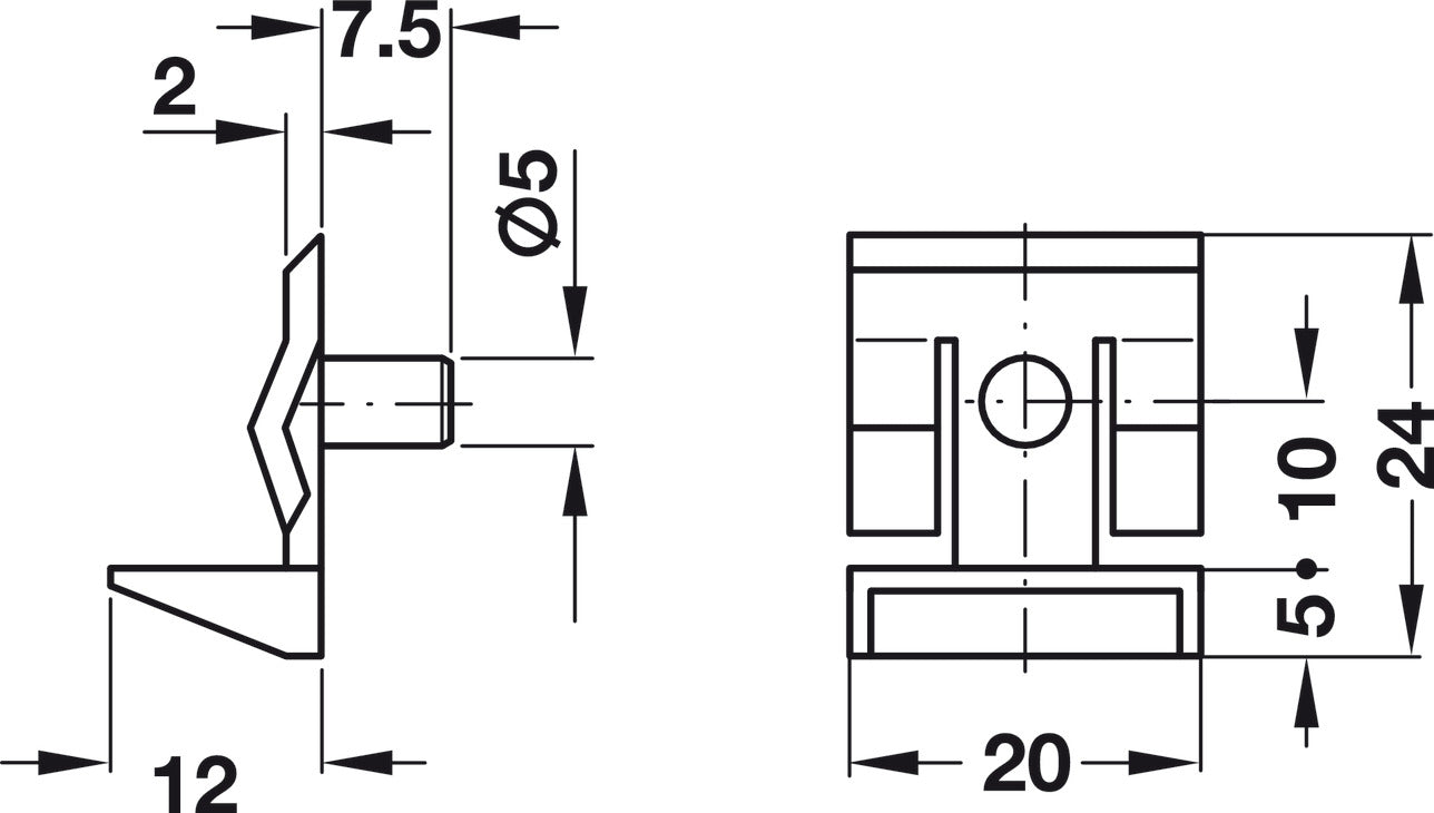 Shelf Support, with Spring Clip, Ø5 mm