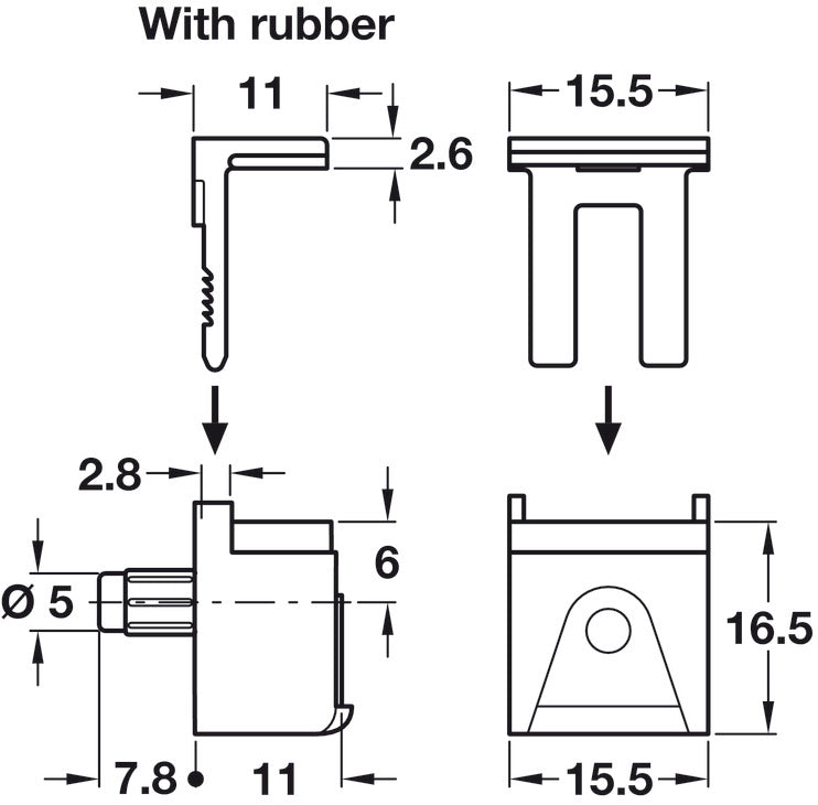 Shelf Support, Clamp Design, for Glass Shelves, Kubic