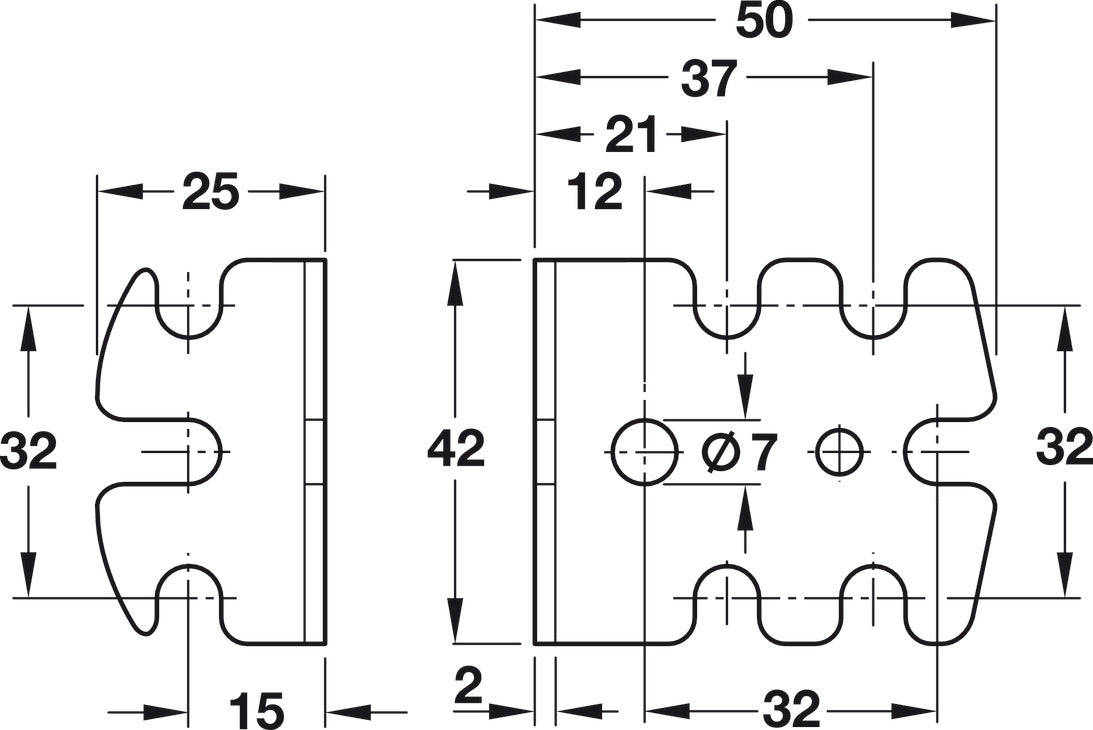 Universal Connecting Bracket, for 32 mm Series Holes