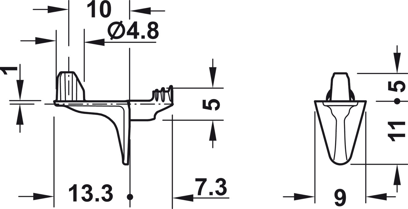 Shelf Support, with Shelf Fixing Plug, 125 kg