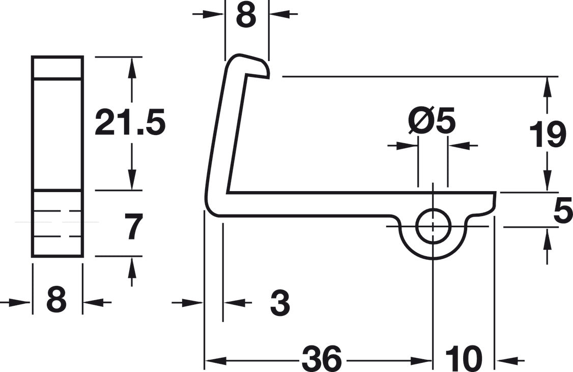 Plastic Shelf Retainer, Ø5 mm, for Shelf Thickness of 19 mm