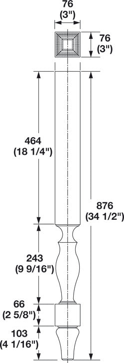 Vanity Wood Post, 34 1/2" x 3" x 3" (H x W x D)