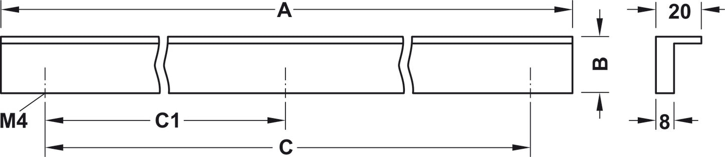 Handle, L-Profile, Aluminum