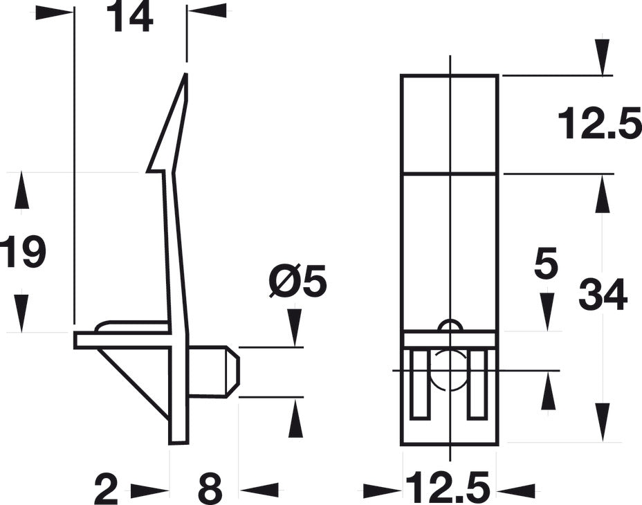 Shelf Support, with Plug and Spring Clip, Ø5 mm