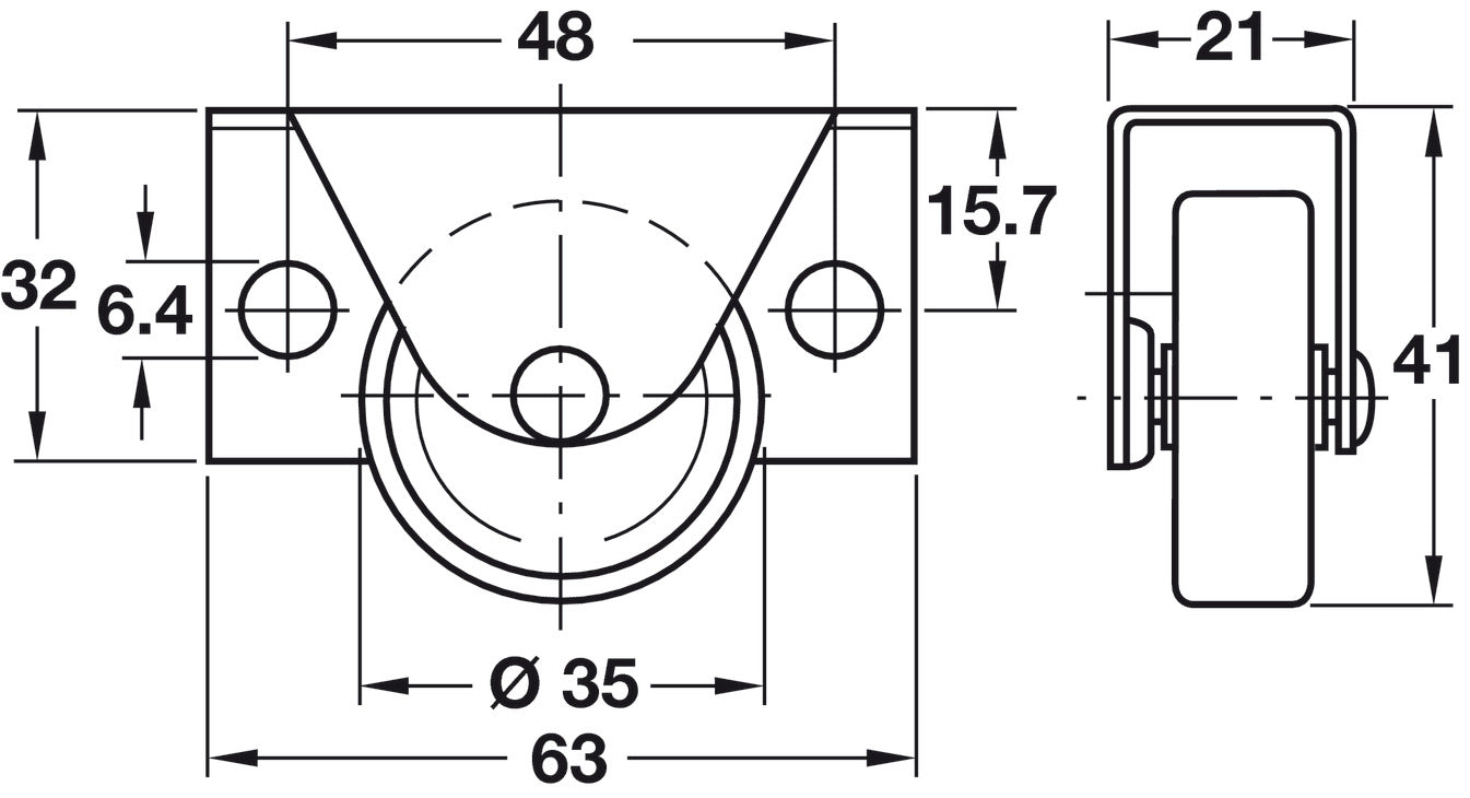 Bed Box Caster, Rigid, Ø35 mm