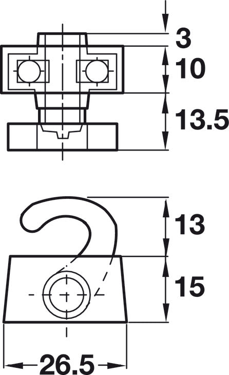 Top and Bottom Catch Hook, for Profile Rod Espagnolette Lock