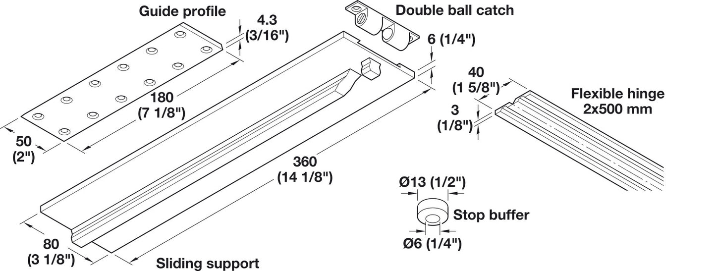 Drop Leaf Table Fitting Set, TKB, table extension fittings
