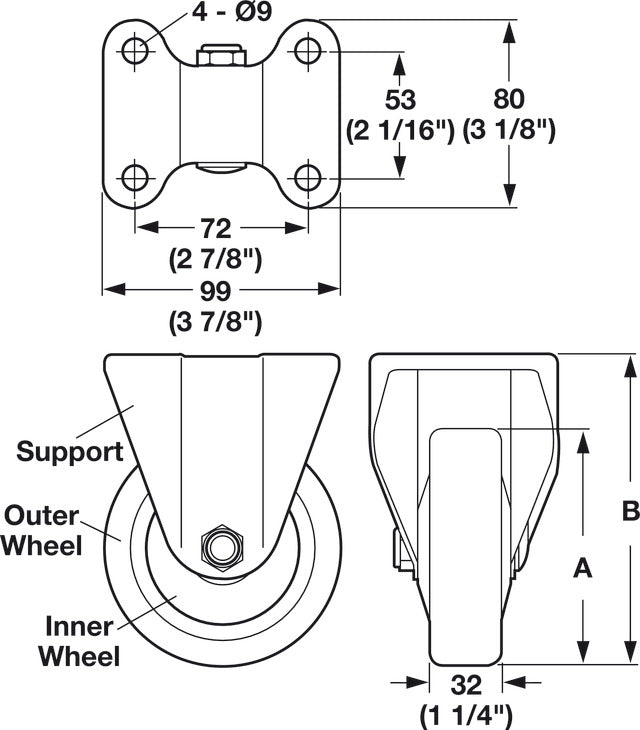 Fixed Caster, Plate Mount