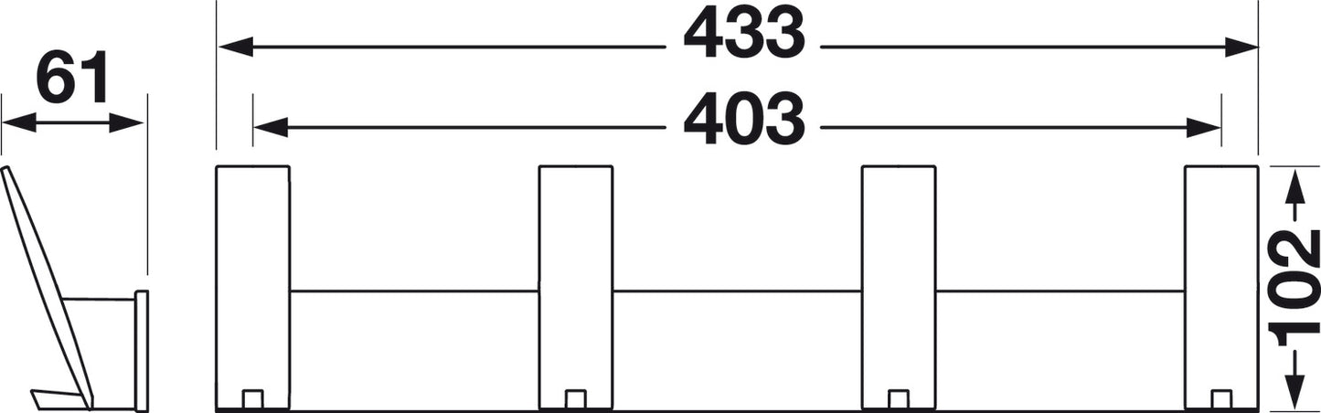 Wardrobe Hook, 102 x 61 x 433 mm (H x D x L)