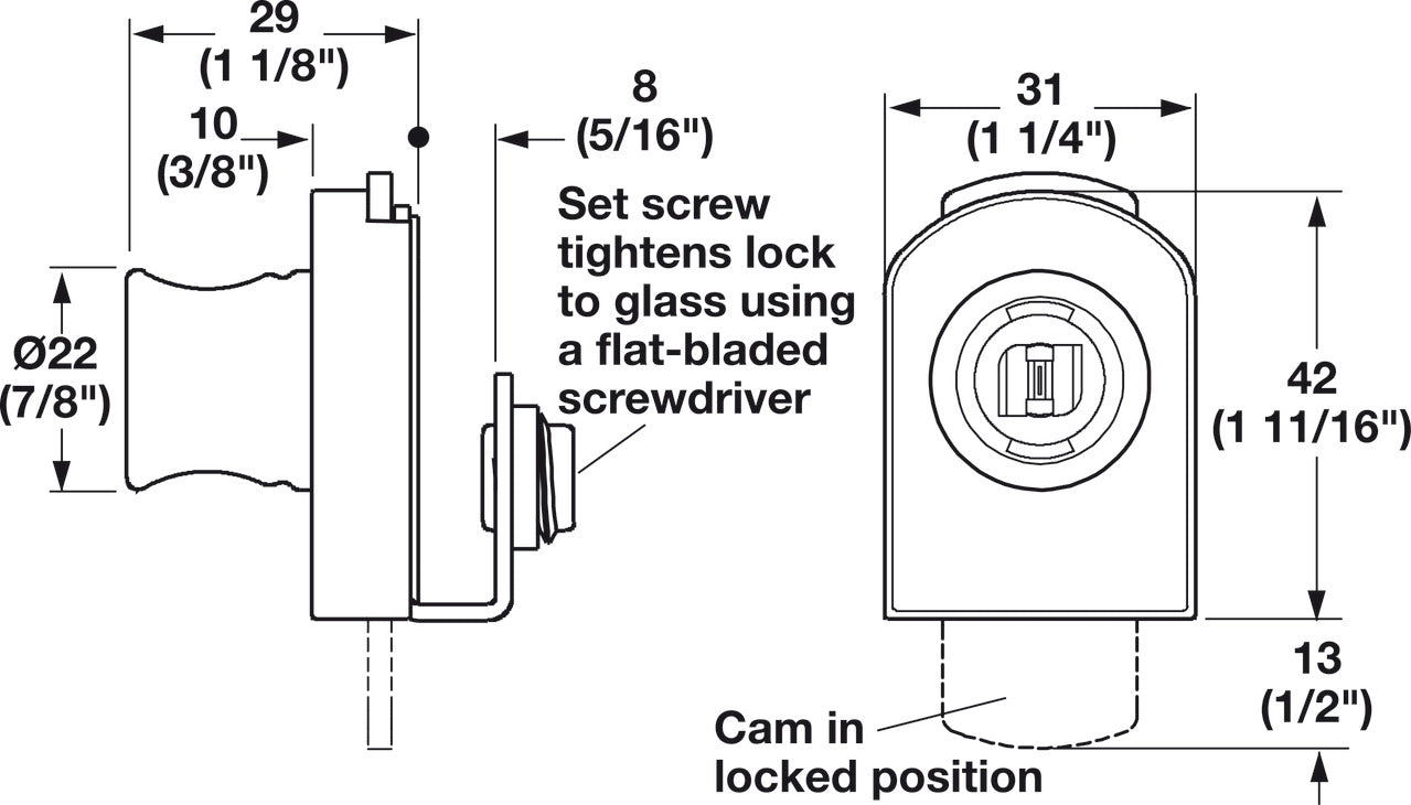 Glass Door Lock, Non-Bore, Vertical Installation