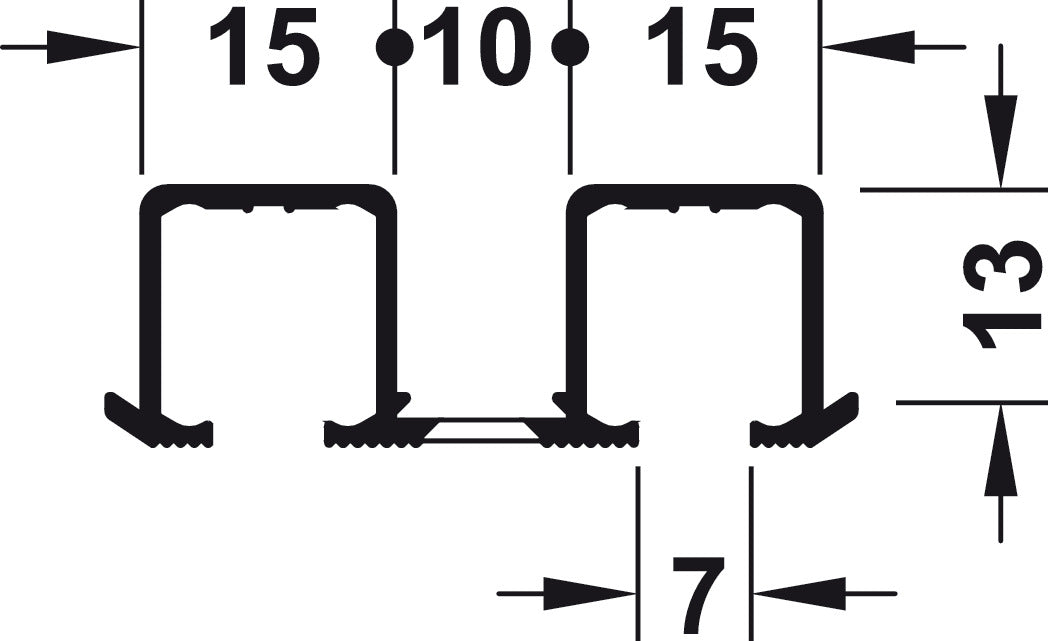 Double running track, top, for screw fixing