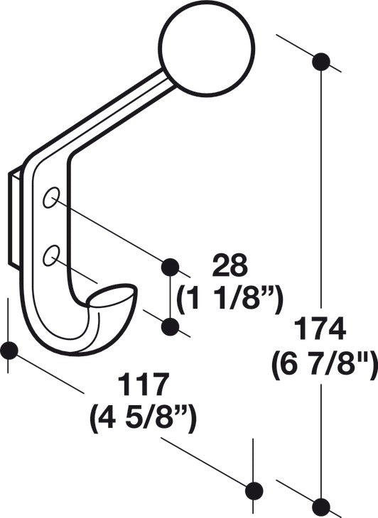 Coat and Hat Hook, HEWI, Polyamide, 22 x 117 x 174 mm