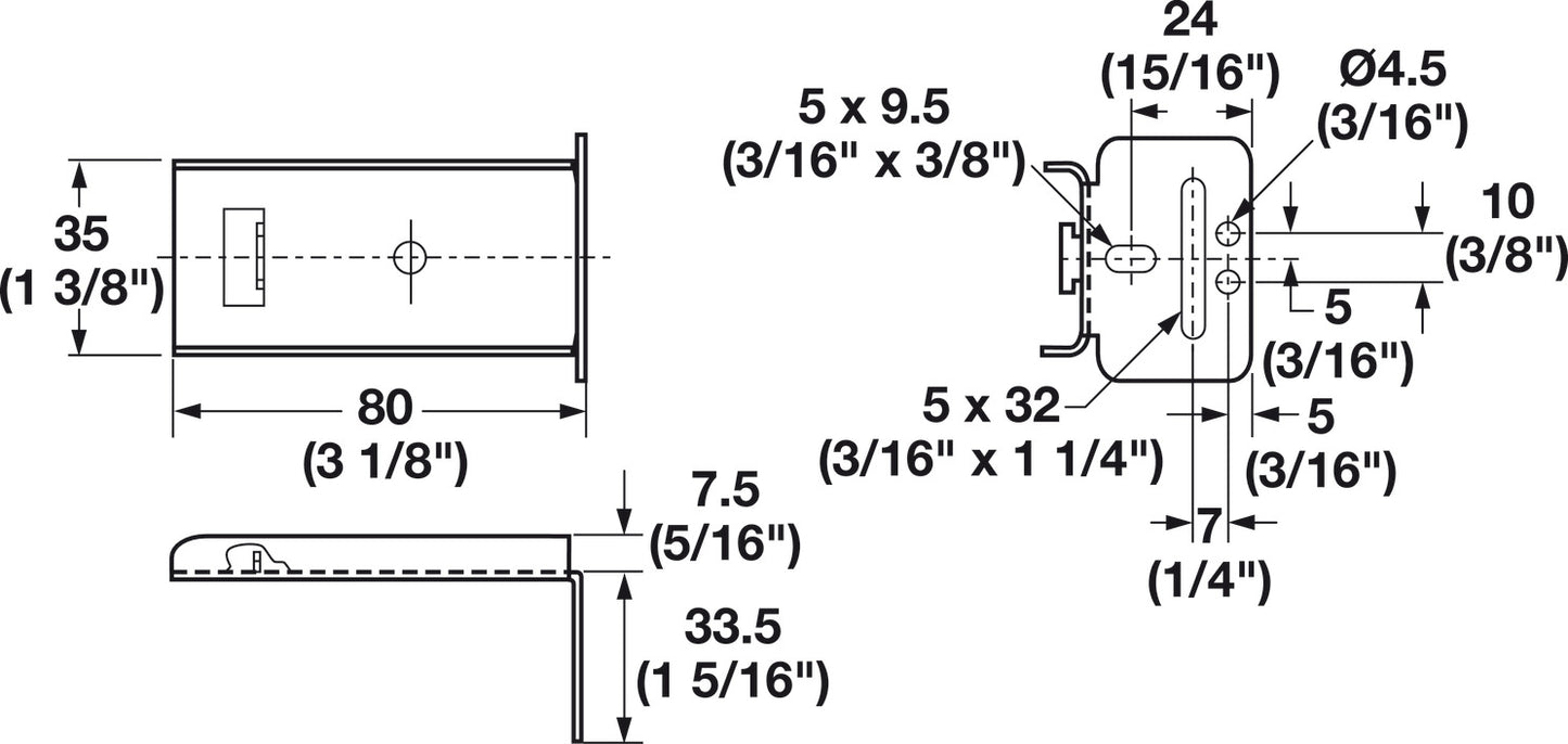 Rear Mounting Bracket (Bottom of Slide Mounting), for Accuride 1029 Center Mounted Slide