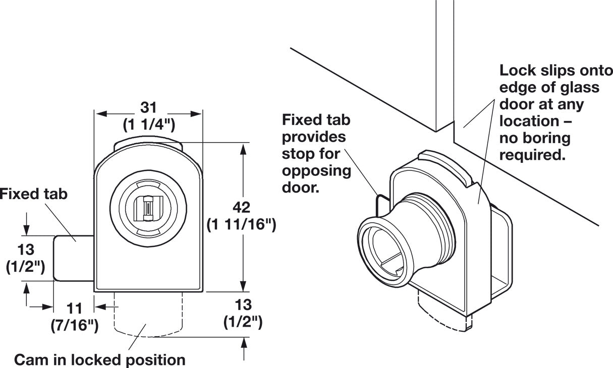Glass Door Lock, Non-Bore, Vertical Installation