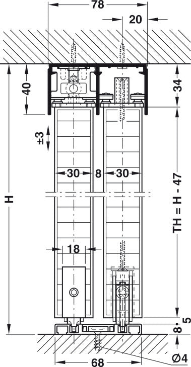 Sliding Door Hardware, Hawa Divido 80 H and 80 H-DS1/DS2 Set