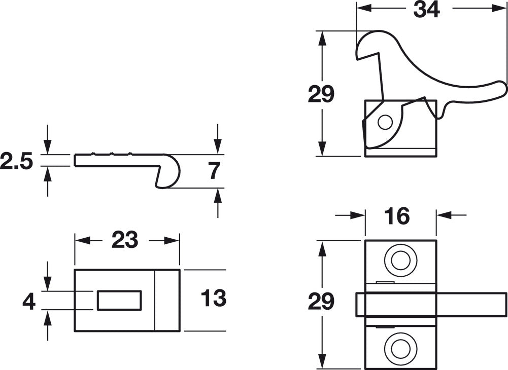Elbow Catch, Deluxe Model, Brass