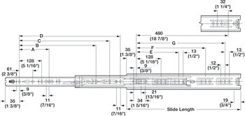 Accuride 3832DO Telescopic Detent Out Ball Bearing Drawer Slide, Full Extension, 100 lbs Weight Capacity