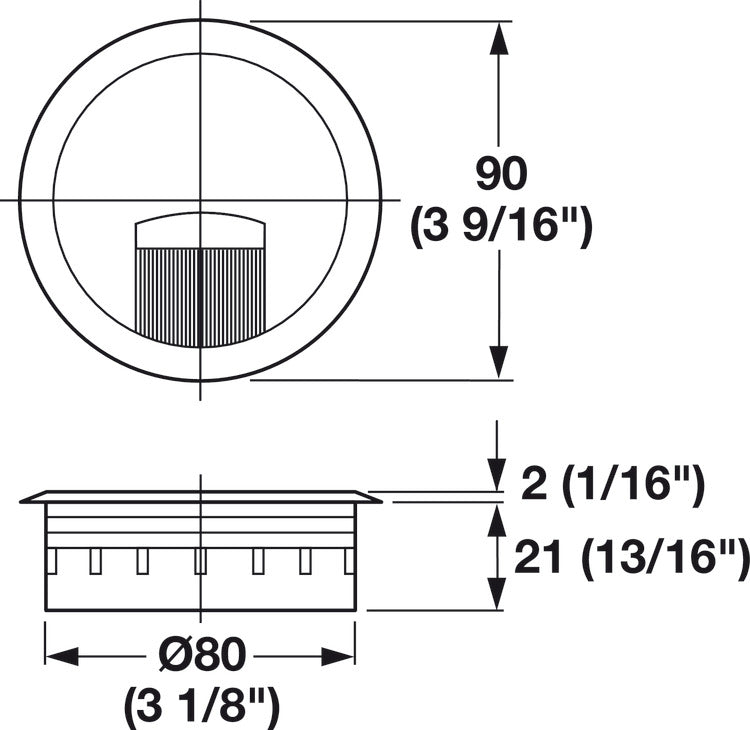 Plastic Cable Grommet, Two-Piece, Round, with Brush