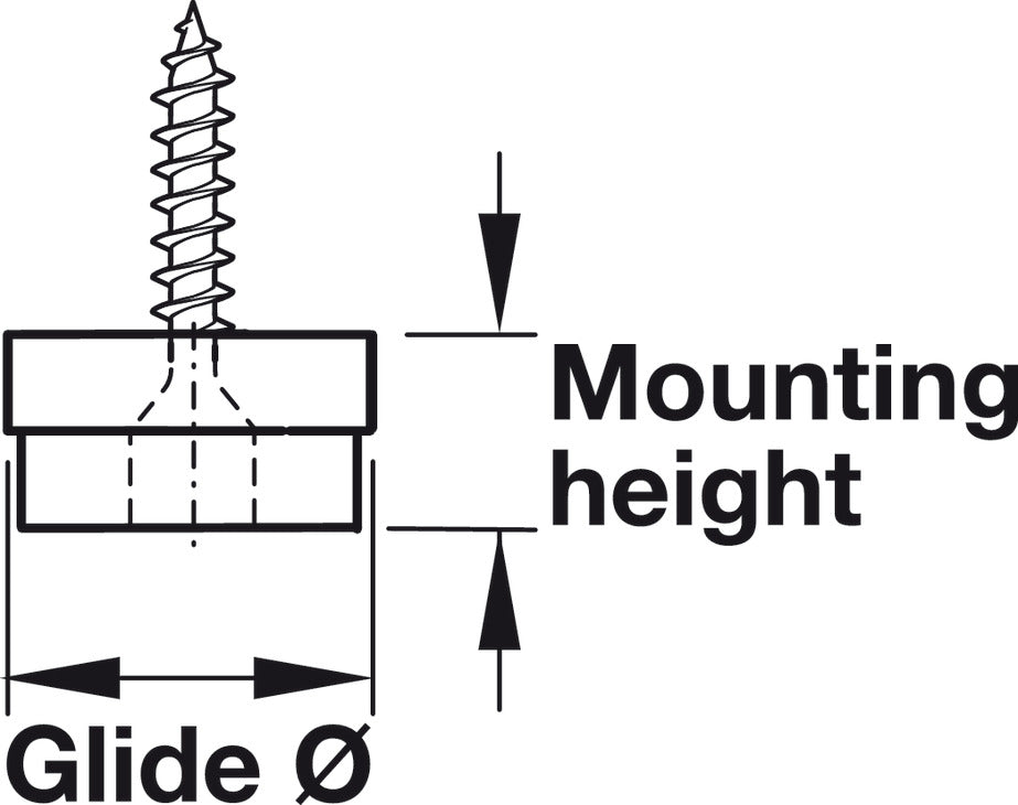 Furniture Glide, with Felt Pad, height 9 mm, Screw-in