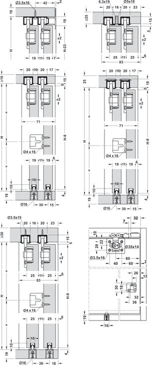 Sliding Door Hardware, Hawa Clipo 36 H IF, set