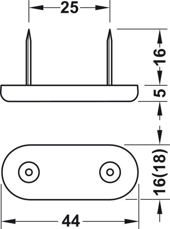 Furniture Glide, Two Nail, height 5 mm, Knock-in