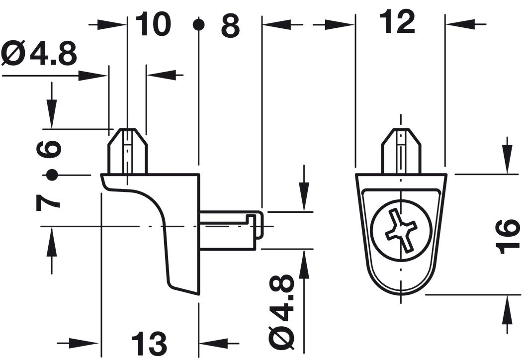 Shelf Support, for Ø5 mm Hole