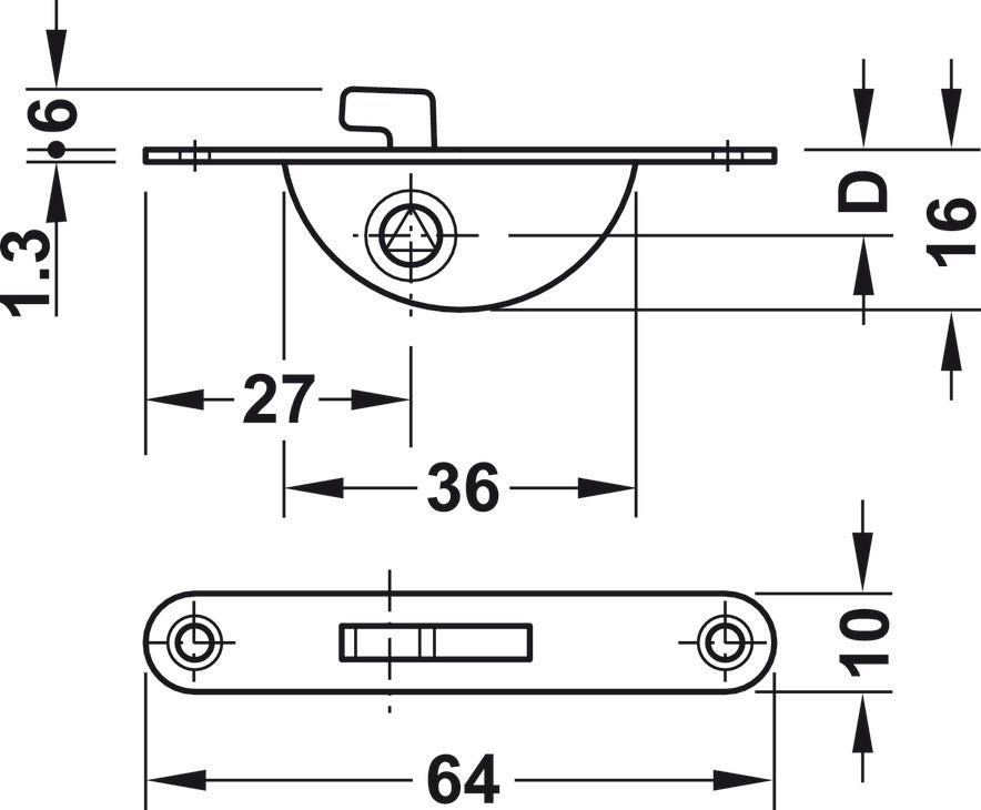 Hook Bolt Mortise Lock, with Catch, Backset 9 mm (23/64")