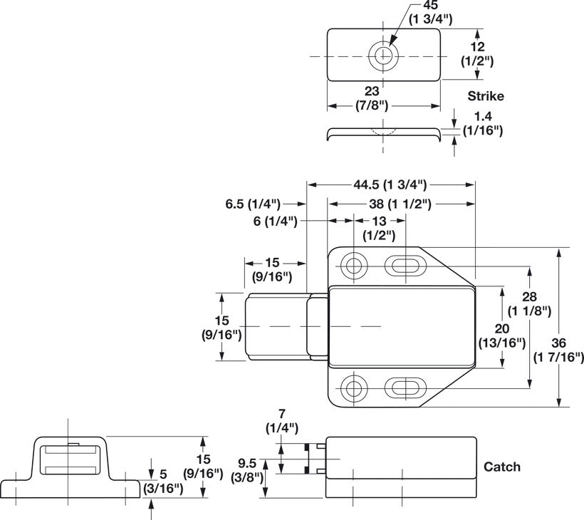 Magnetic Pressure Push Latch, 1.4 kg Pull