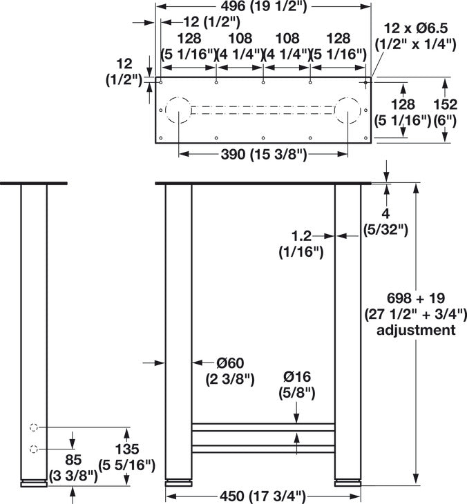H-Leg, 450 mm Width